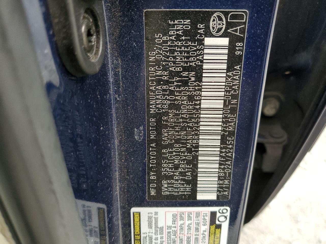 2005 Toyota Corolla VIN 2T1BR32E55C446912 Copart auction photo, front end damage thumbnail 13