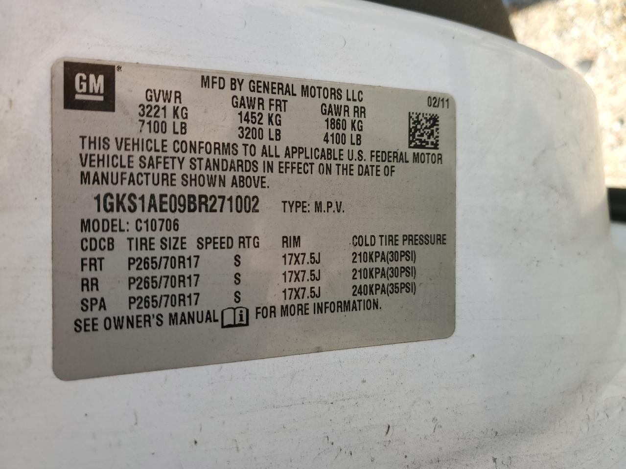 2011 GMC Yukon VIN 1GKS1AE09BR271002 Copart auction photo, side damage thumbnail 15