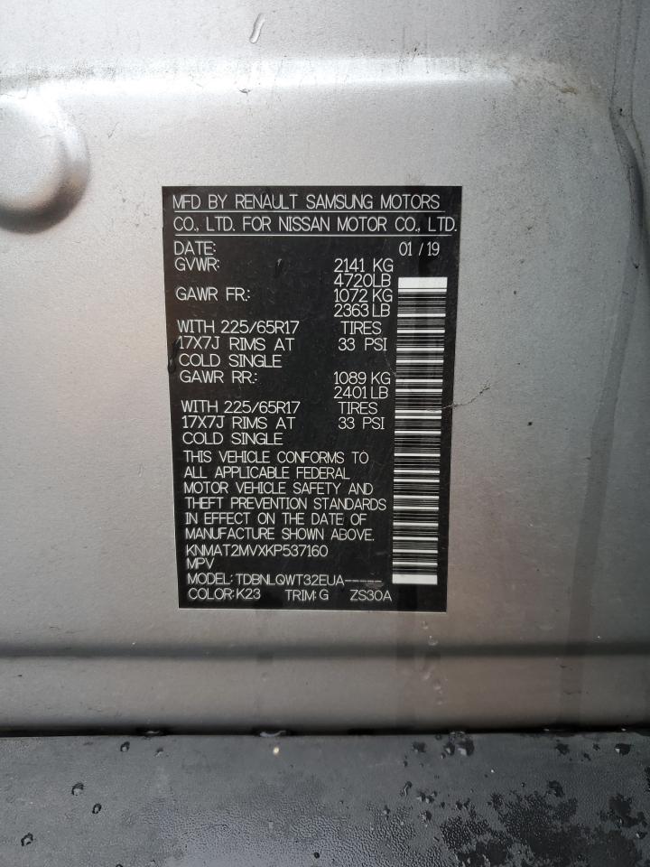2019 Nissan Rogue VIN KNMAT2MVXKP537160 Copart auction photo, front end / undercarriage damage thumbnail 15