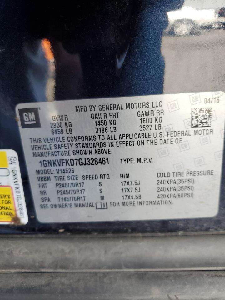 2016 Chevrolet Traverse VIN 1GNKVFKD7GJ328461 Copart auction photo, front end / side damage thumbnail 12