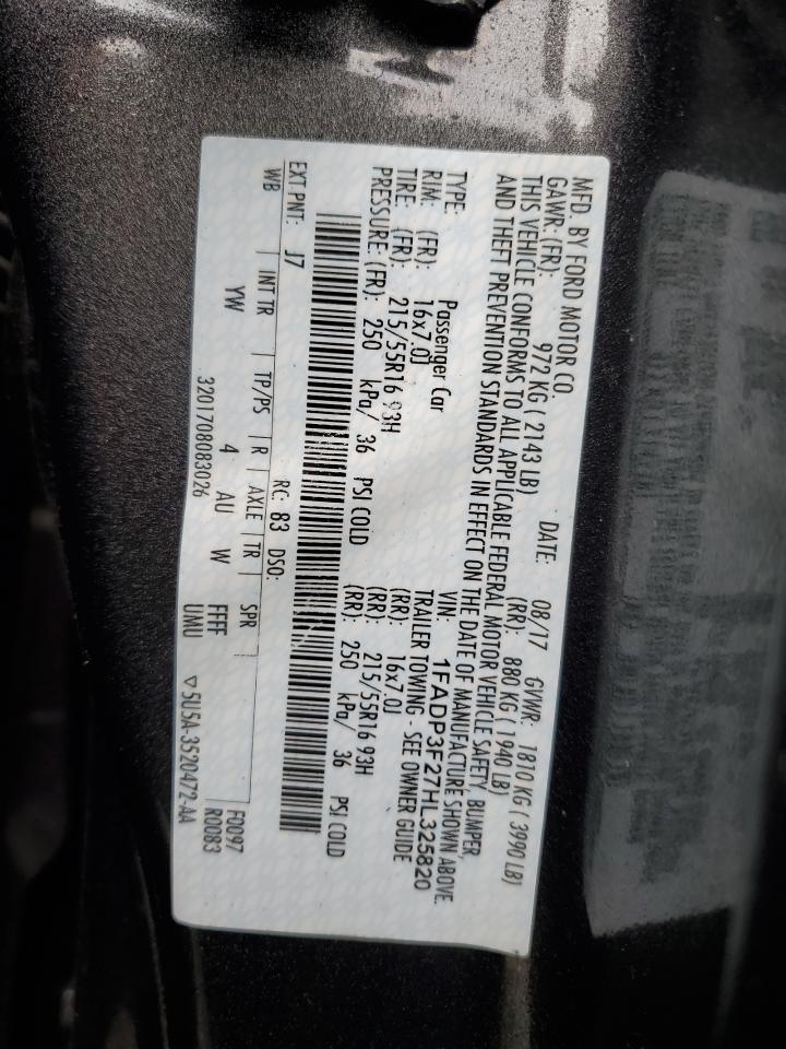 2017 Ford Focus VIN 1FADP3F27HL325820 Copart auction photo, side / undercarriage damage thumbnail 12