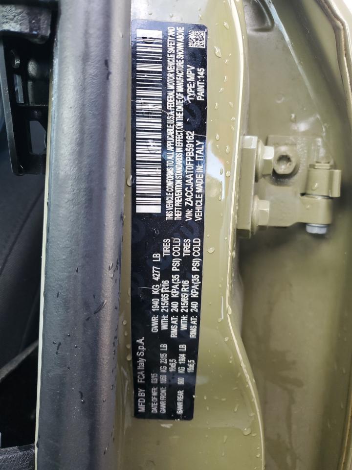 2015 Jeep Renegade VIN ZACCJAAT0FPB59162 Copart auction photo, front end / side damage thumbnail 12