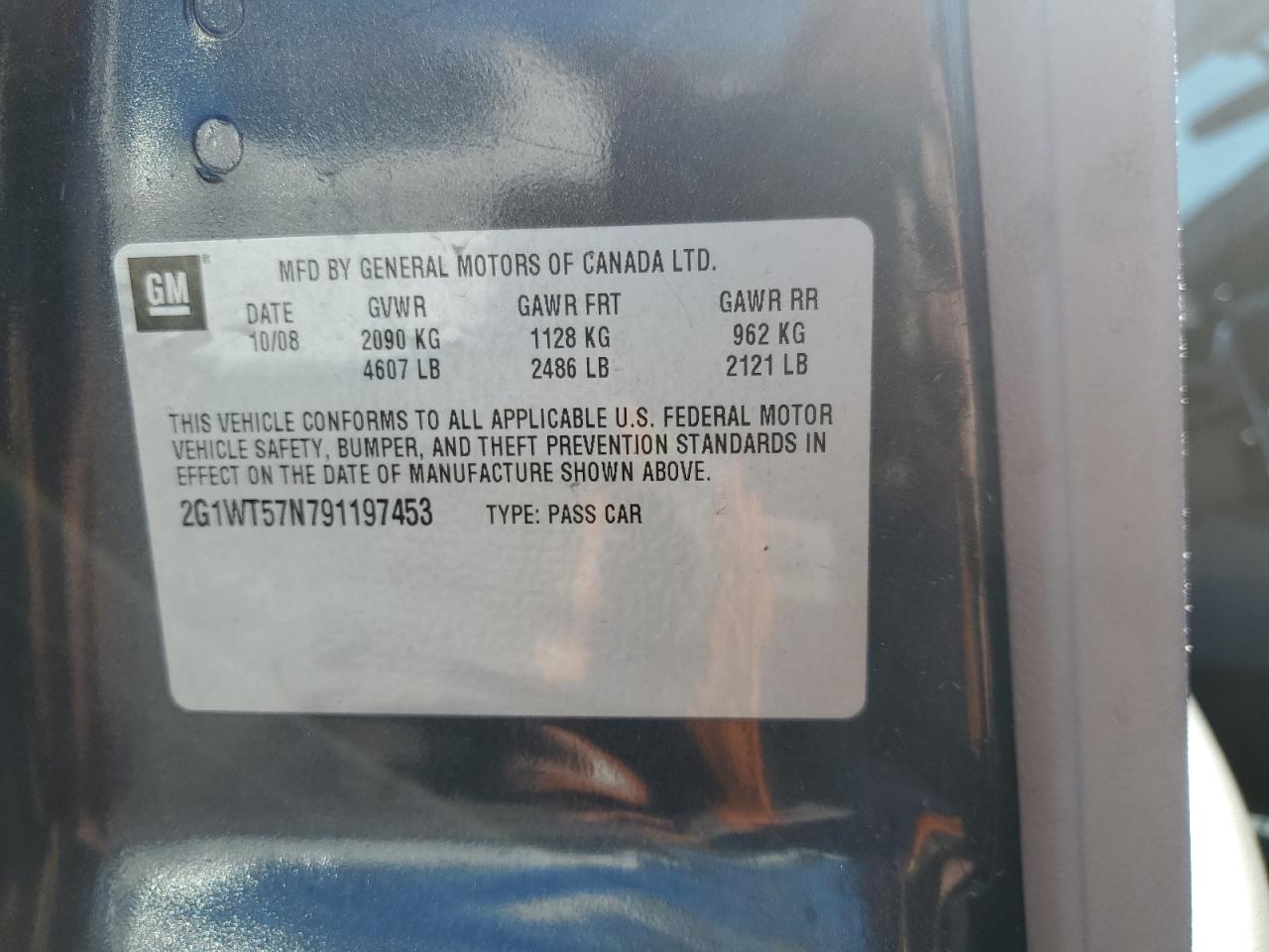 2009 Chevrolet Impala VIN 2G1WT57N791197453 Copart auction photo, front end / side damage thumbnail 14