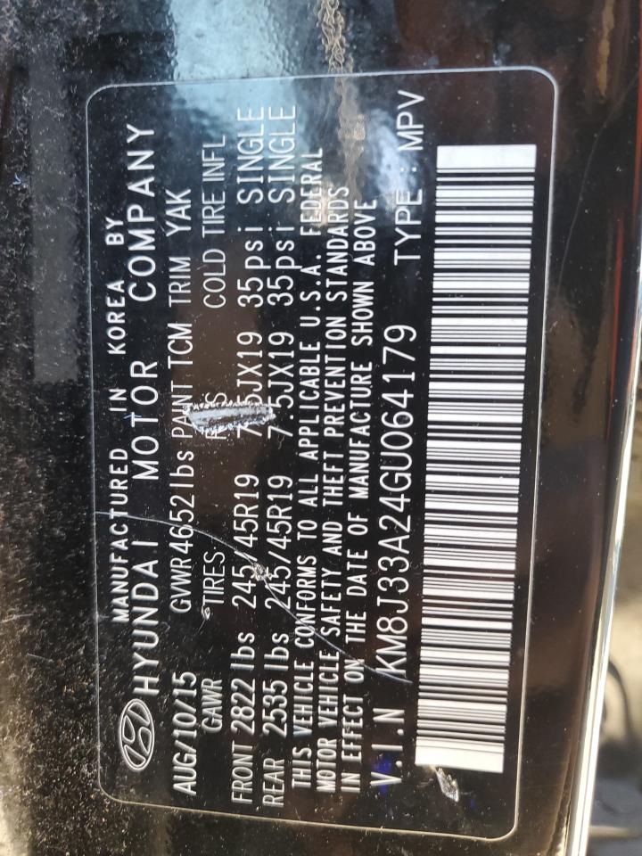 2016 Hyundai Tucson VIN KM8J33A24GU064179 Copart auction photo, front end / minor dent/scratches damage thumbnail 15