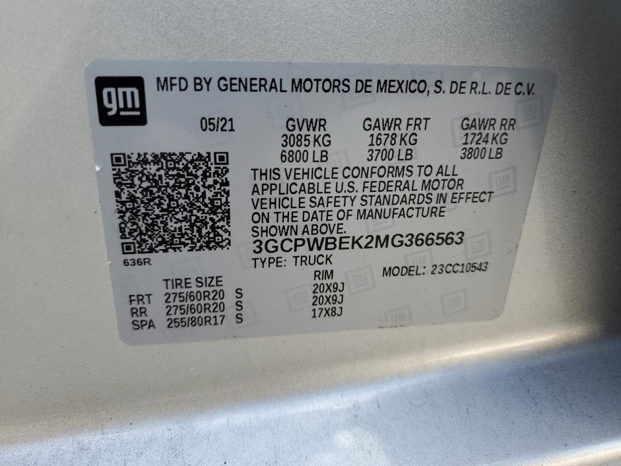 2021 Chevrolet Silverado VIN 3GCPWBEK2MG366563 Copart auction photo, rear end damage thumbnail 12