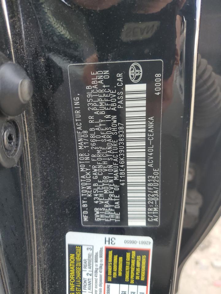 2009 Toyota Camry VIN 4T1BE46K39U389387 Copart auction photo, rear end / minor dent/scratches damage thumbnail 12