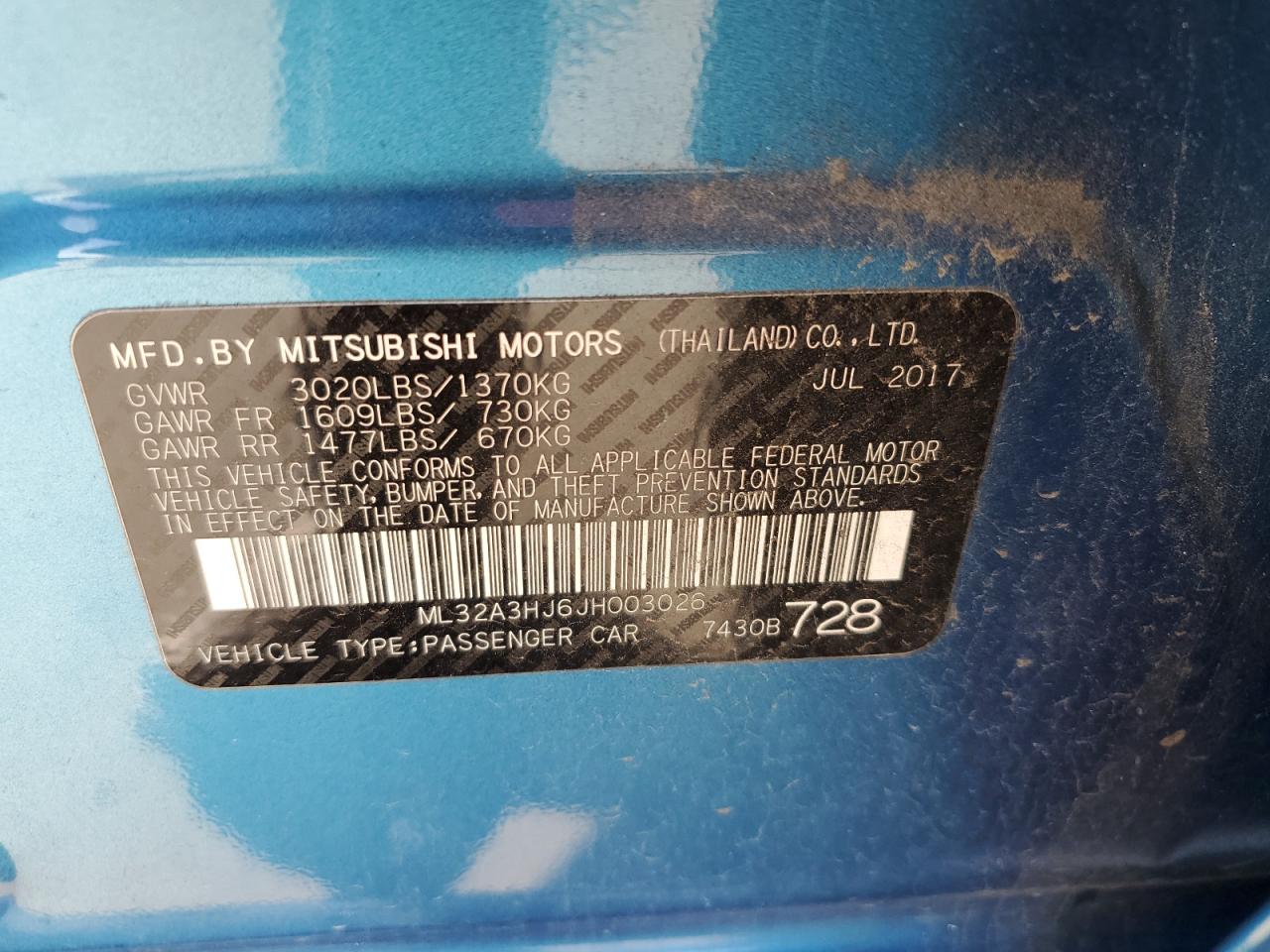 2018 Mitsubishi Mirage VIN ML32A3HJ6JH003026 Copart auction photo, front end / all over damage thumbnail 12