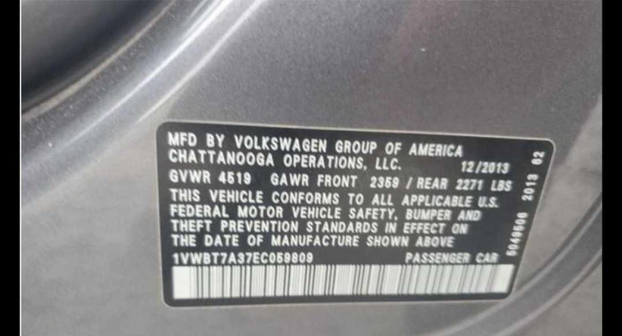 2014 Volkswagen Passat VIN 1VWBT7A37EC059809 Copart auction photo, normal wear damage thumbnail 10