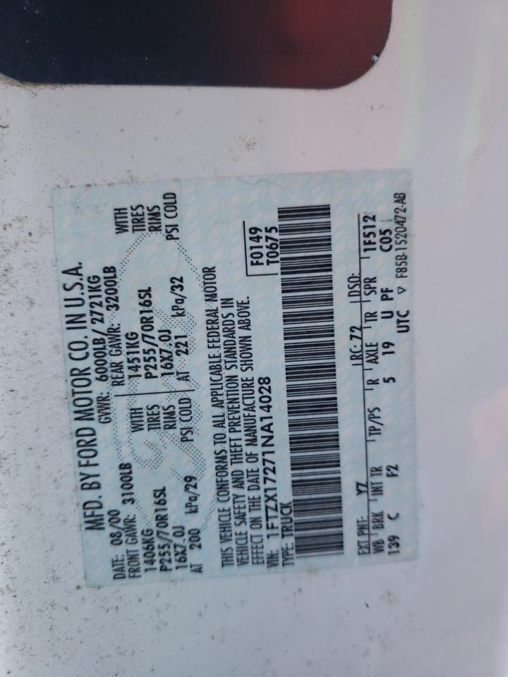 2001 Ford F-150 VIN 1FTZX17271NA14028 Copart auction photo, all over / undercarriage damage thumbnail 10