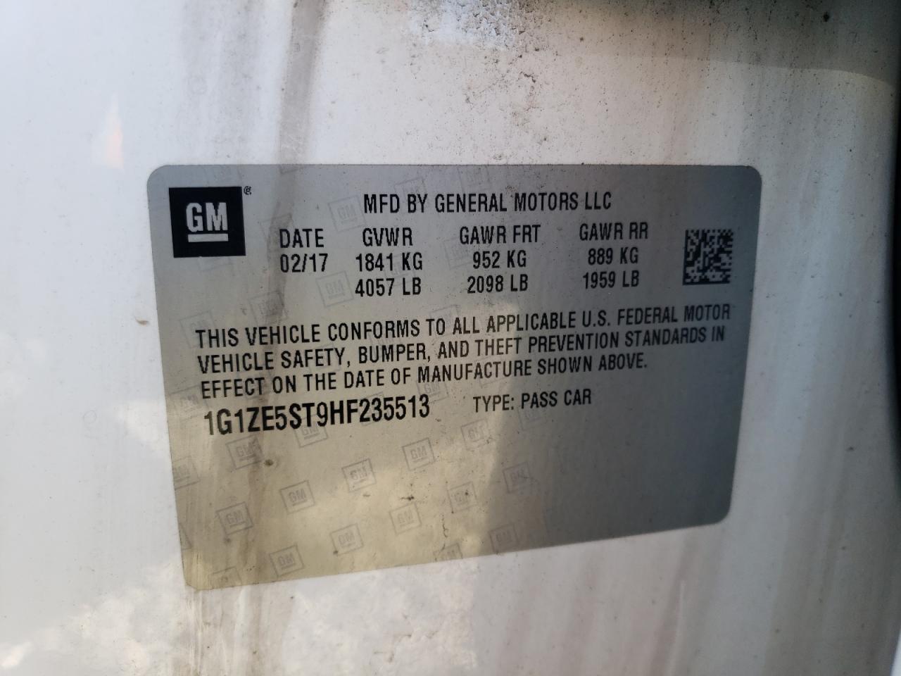 2017 Chevrolet Malibu VIN 1G1ZE5ST9HF235513 Copart auction photo, front end damage thumbnail 14
