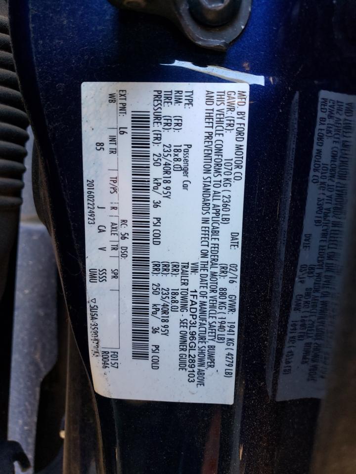 2016 Ford Focus VIN 1FADP3L96GL289103 Copart auction photo, rear end damage thumbnail 12