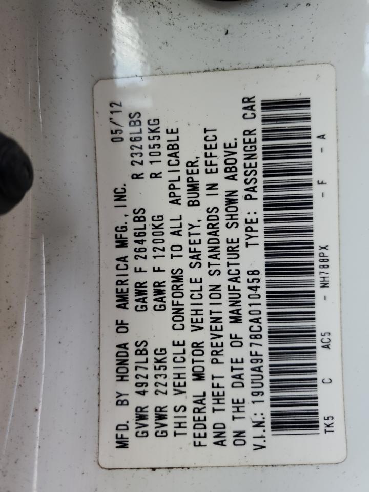 2012 Acura TL VIN 19UUA9F78CA010458 Copart auction photo, mechanical / minor dent/scratches damage thumbnail 12