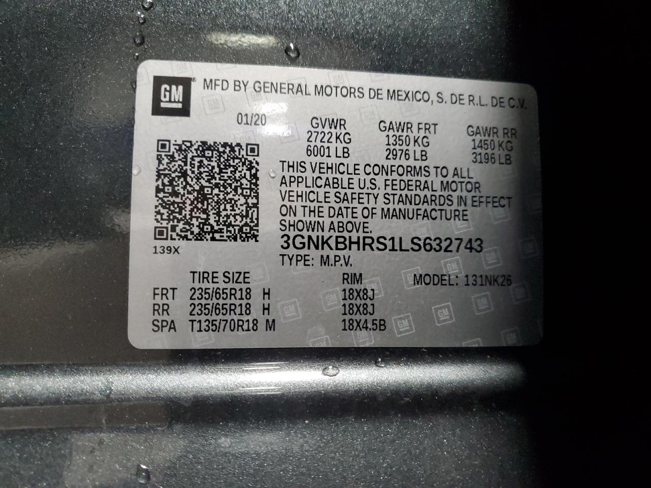 2020 Chevrolet Blazer VIN 3GNKBHRS1LS632743 Copart auction photo, front end damage thumbnail 14