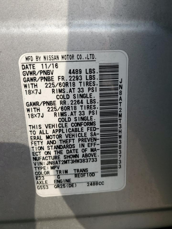 2017 Nissan Rogue VIN JN8AT2MT3HW383733 Copart auction photo, front end damage thumbnail 14