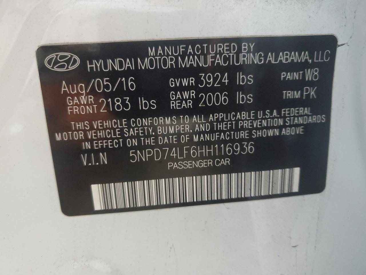 2017 Hyundai Elantra VIN 5NPD74LF6HH116936 Copart auction photo, rear end damage thumbnail 12