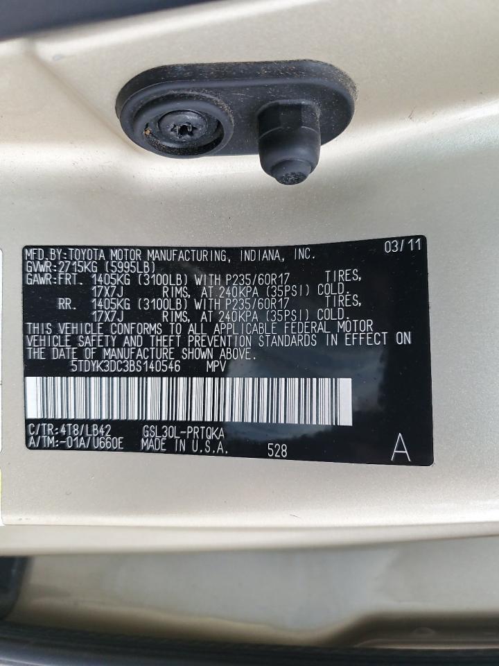 2011 Toyota Sienna VIN 5TDYK3DC3BS140546 Copart auction photo, rear end damage thumbnail 13