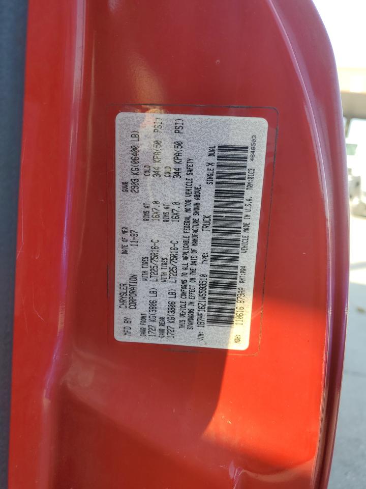 1998 Dodge RAM VIN 1B7HF16Z1WS593510 Copart auction photo, front end damage thumbnail 12