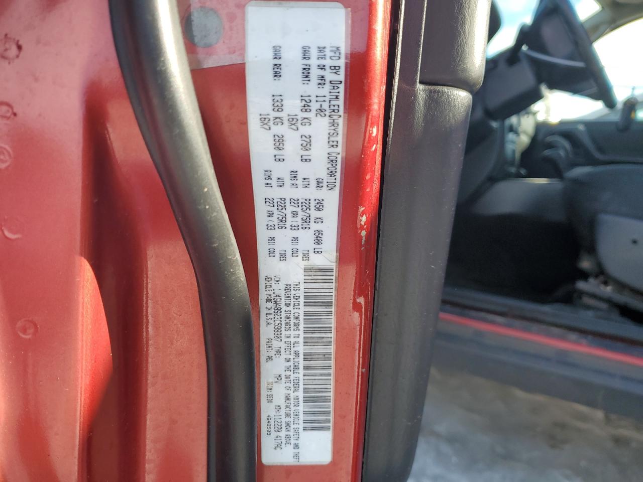 2003 Jeep Grand Cherokee VIN 1J4GW48S03C598307 Copart auction photo, front end / minor dent/scratches damage thumbnail 14