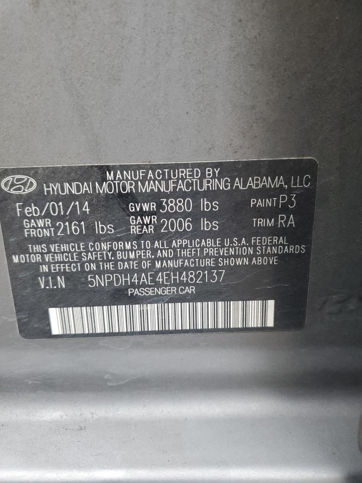 2014 Hyundai Elantra VIN 5NPDH4AE4EH482137 Copart auction photo, rear end damage thumbnail 12