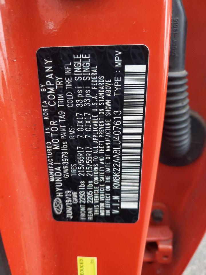 2020 Hyundai Kona VIN KM8K22AA8LU407613 Copart auction photo, front end / side damage thumbnail 14