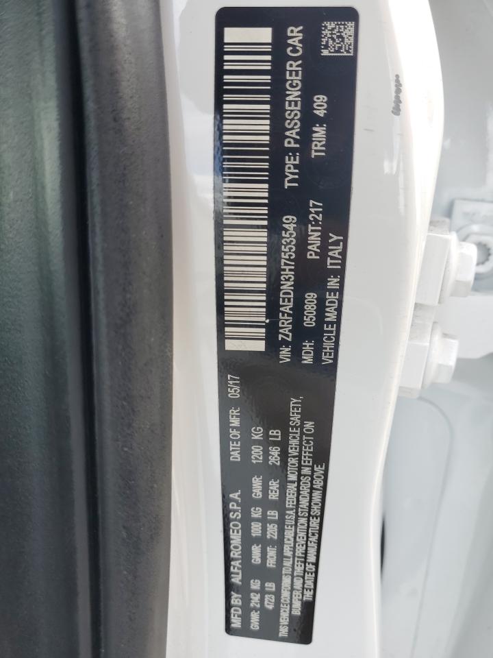 2017 Alfa Romeo Giulia VIN ZARFAEDN3H7553549 Copart auction photo, front end damage thumbnail 14
