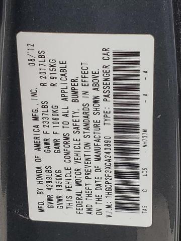 2012 Honda Accord VIN 1HGCP2F3XCA240890 Copart auction photo, undercarriage / front end damage thumbnail 12