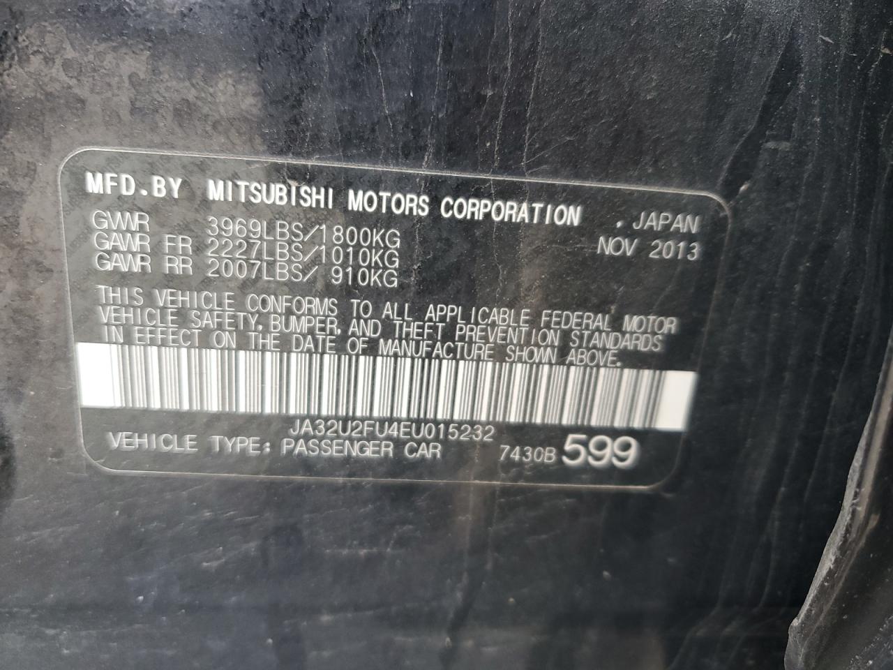 2014 Mitsubishi Lancer VIN JA32U2FU4EU015232 Copart auction photo, all over damage thumbnail 12