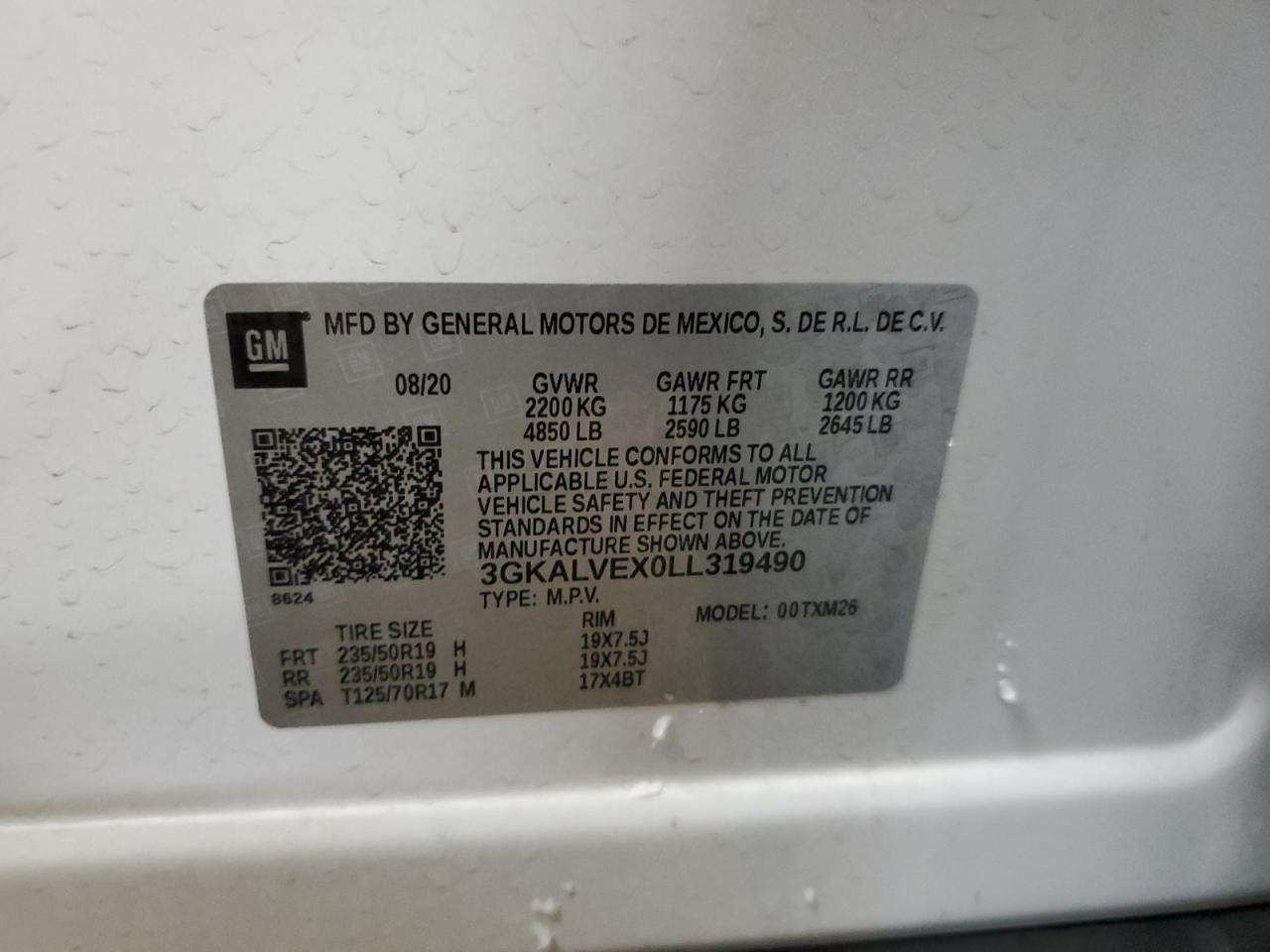 2020 GMC Terrain VIN 3GKALVEX0LL319490 Copart auction photo, front end damage thumbnail 14