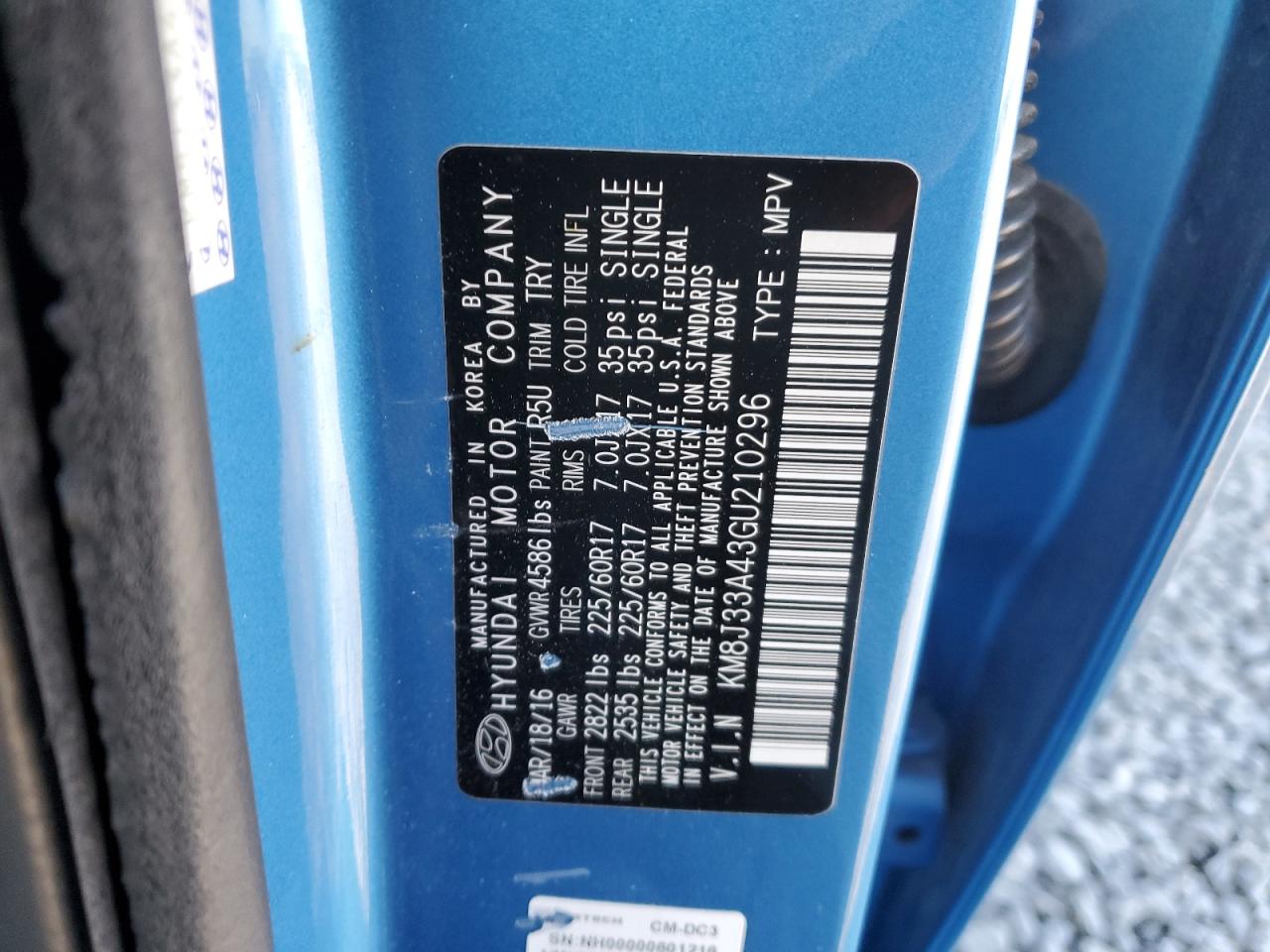 2016 Hyundai Tucson VIN KM8J33A43GU210296 Copart auction photo, front end damage thumbnail 13
