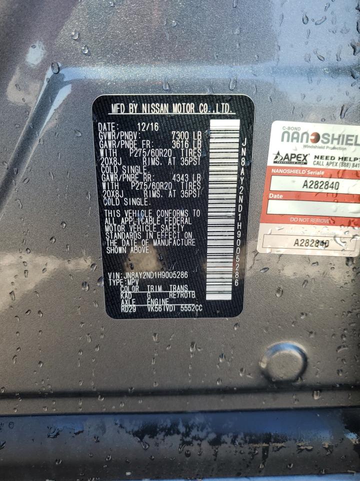2017 Nissan Armada VIN JN8AY2ND1H9005286 Copart auction photo, rollover damage thumbnail 13