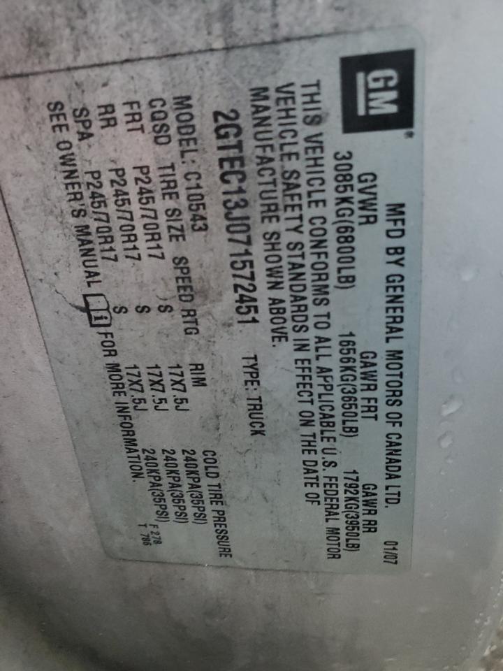 2007 GMC Sierra VIN 2GTEC13J071572451 Copart auction photo, front end / minor dent/scratches damage thumbnail 13