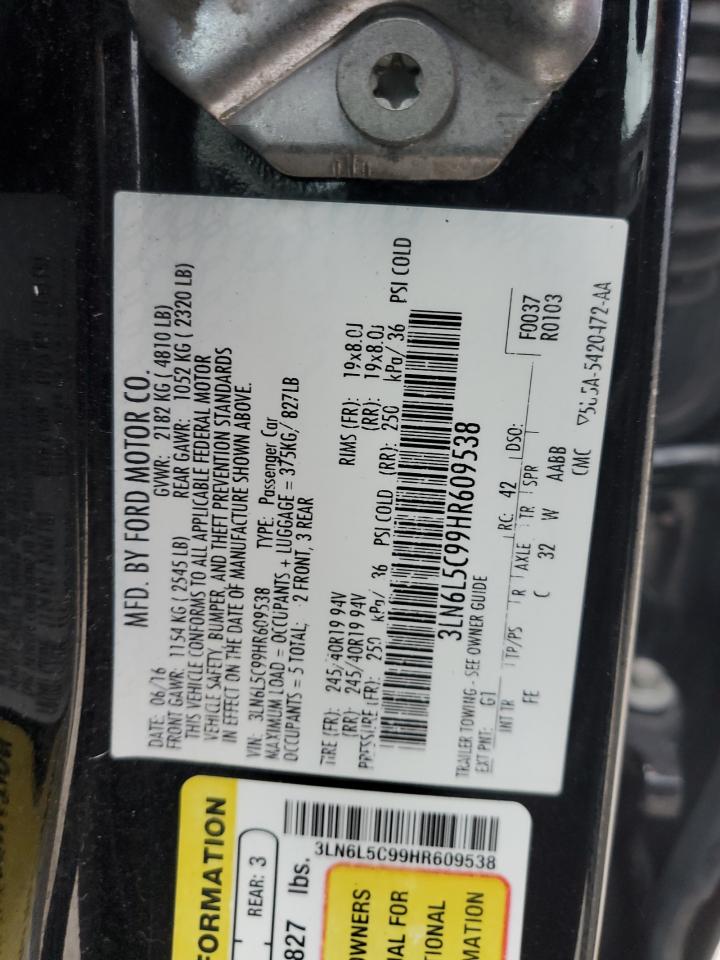 2017 Lincoln MKZ VIN 3LN6L5C99HR609538 Copart auction photo, front end / side damage thumbnail 12