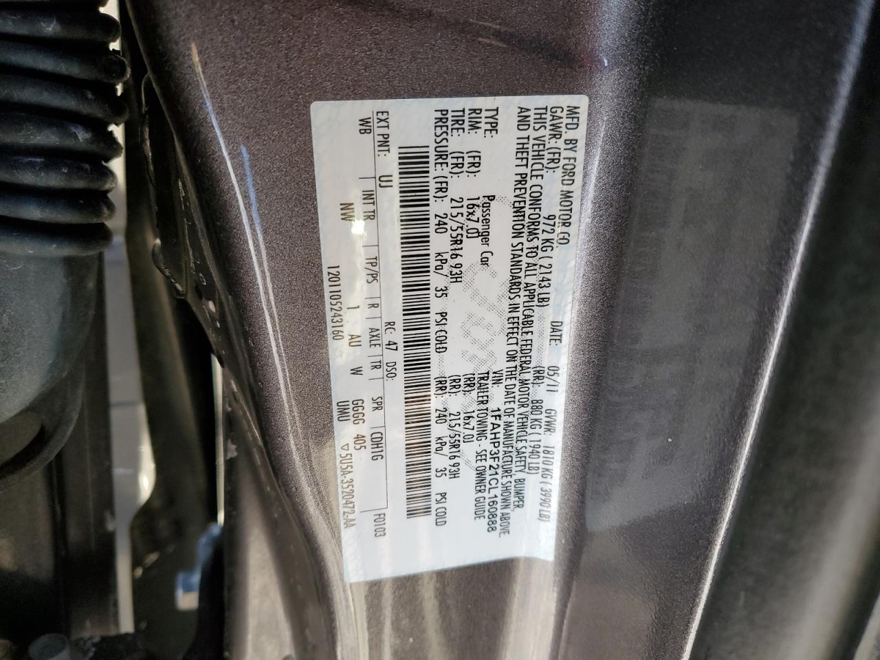 2012 Ford Focus VIN 1FAHP3F21CL160888 Copart auction photo, front end damage thumbnail 12