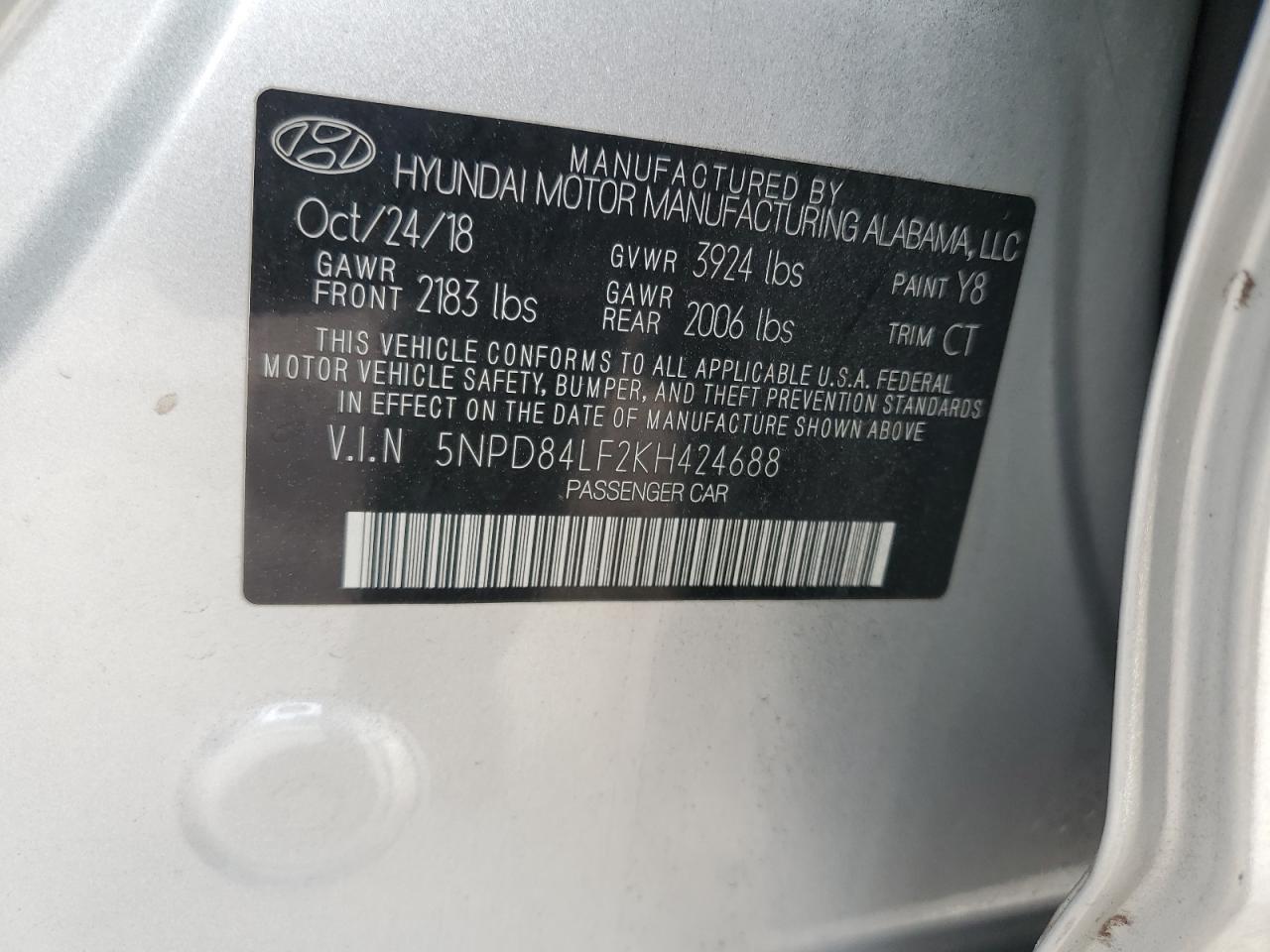 2019 Hyundai Elantra VIN 5NPD84LF2KH424688 Copart auction photo, front end / minor dent/scratches damage thumbnail 14