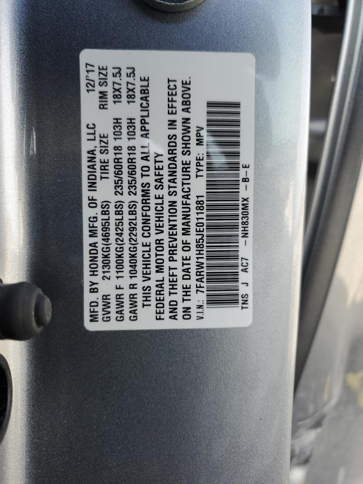 2018 Honda CR-V VIN 7FARW1H85JE011881 Copart auction photo, side damage thumbnail 13