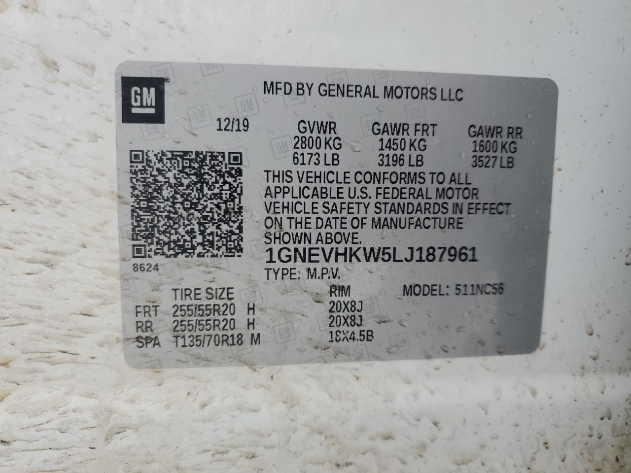 2020 Chevrolet Traverse VIN 1GNEVHKW5LJ187961 Copart auction photo, rear end damage thumbnail 14