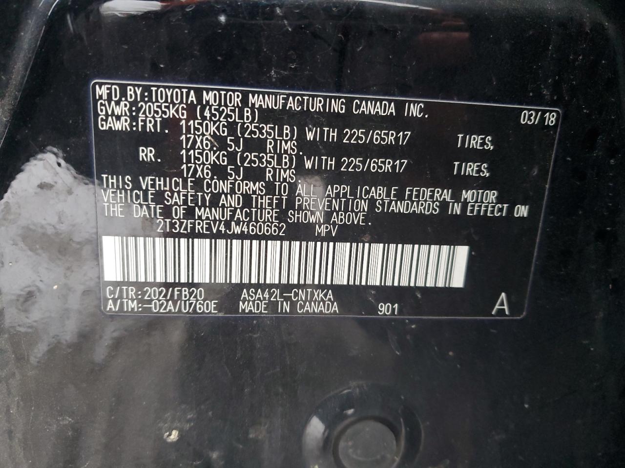 2018 Toyota RAV 4 VIN 2T3ZFREV4JW460662 Copart auction photo, front end damage thumbnail 13