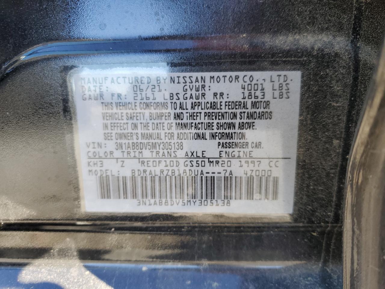2021 Nissan Sentra VIN 3N1AB8DV5MY305138 Copart auction photo, rear end damage thumbnail 14