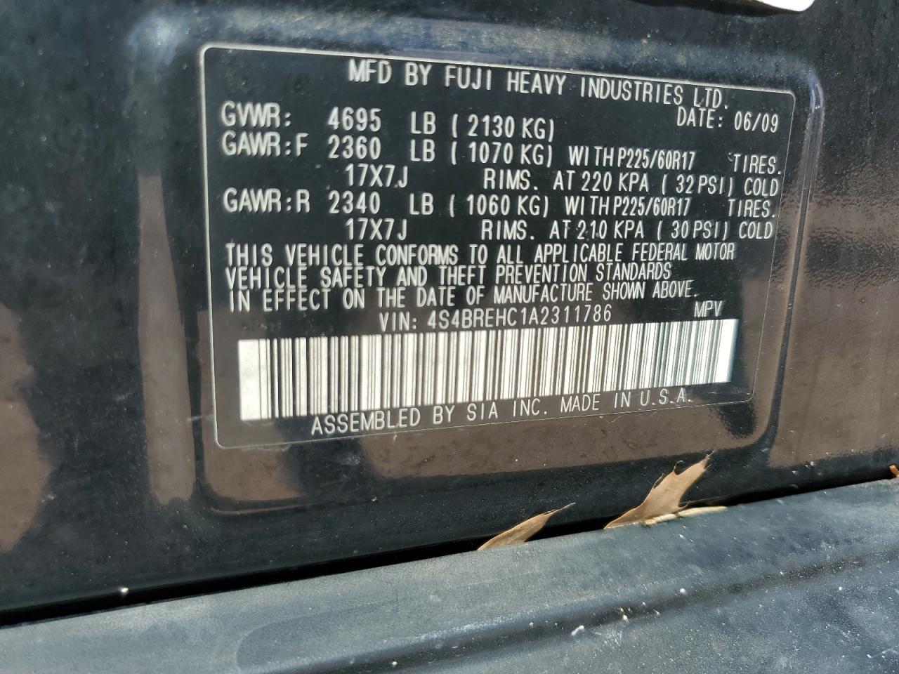 2010 Subaru Outback VIN 4S4BREHC1A2311786 Copart auction photo, water/flood damage thumbnail 14