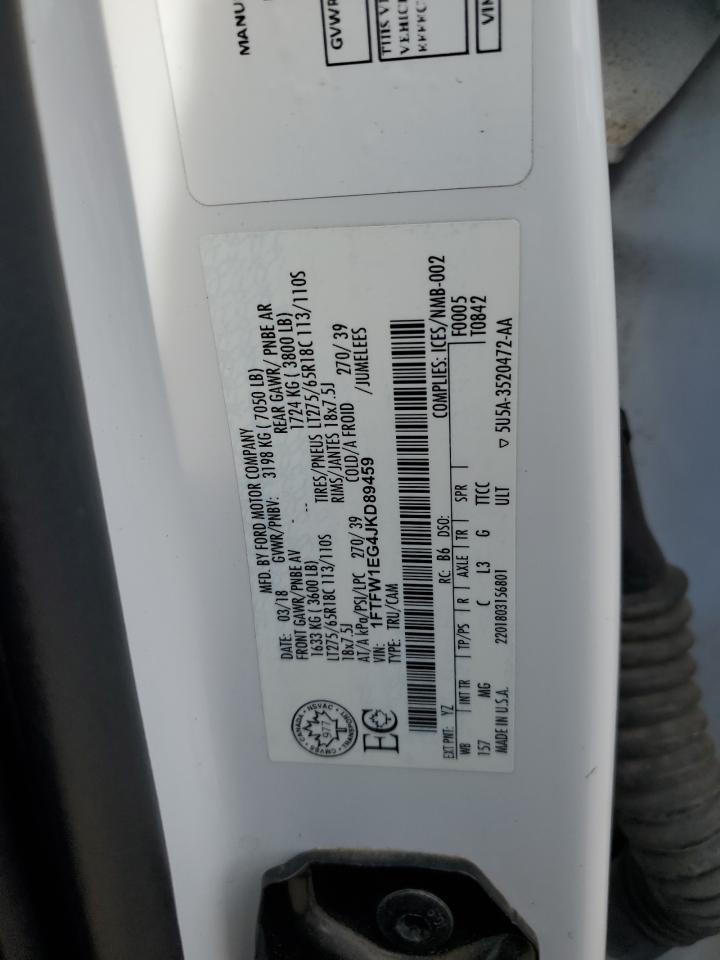 2018 Ford F-150 VIN 1FTFW1EG4JKD89459 Copart auction photo, rear end / front end damage thumbnail 14