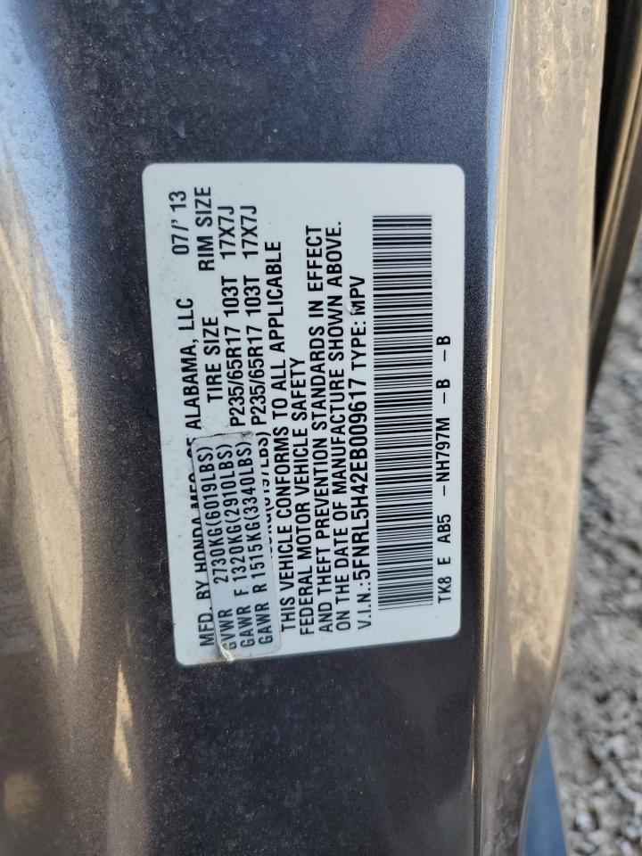 2014 Honda Odyssey VIN 5FNRL5H42EB009617 Copart auction photo, front end / side damage thumbnail 15