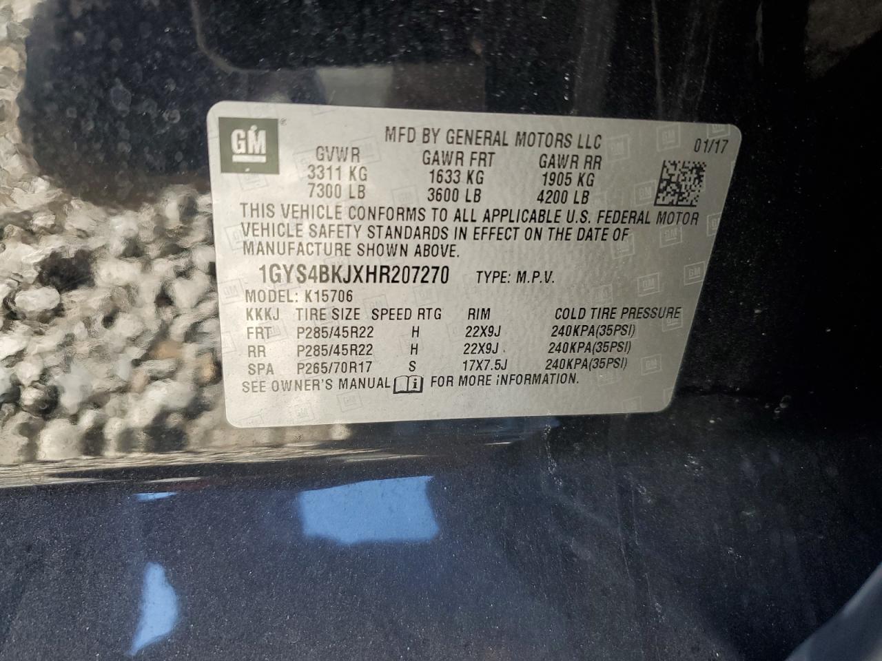 2017 Cadillac Escalade VIN 1GYS4BKJXHR207270 Copart auction photo, front end damage thumbnail 15