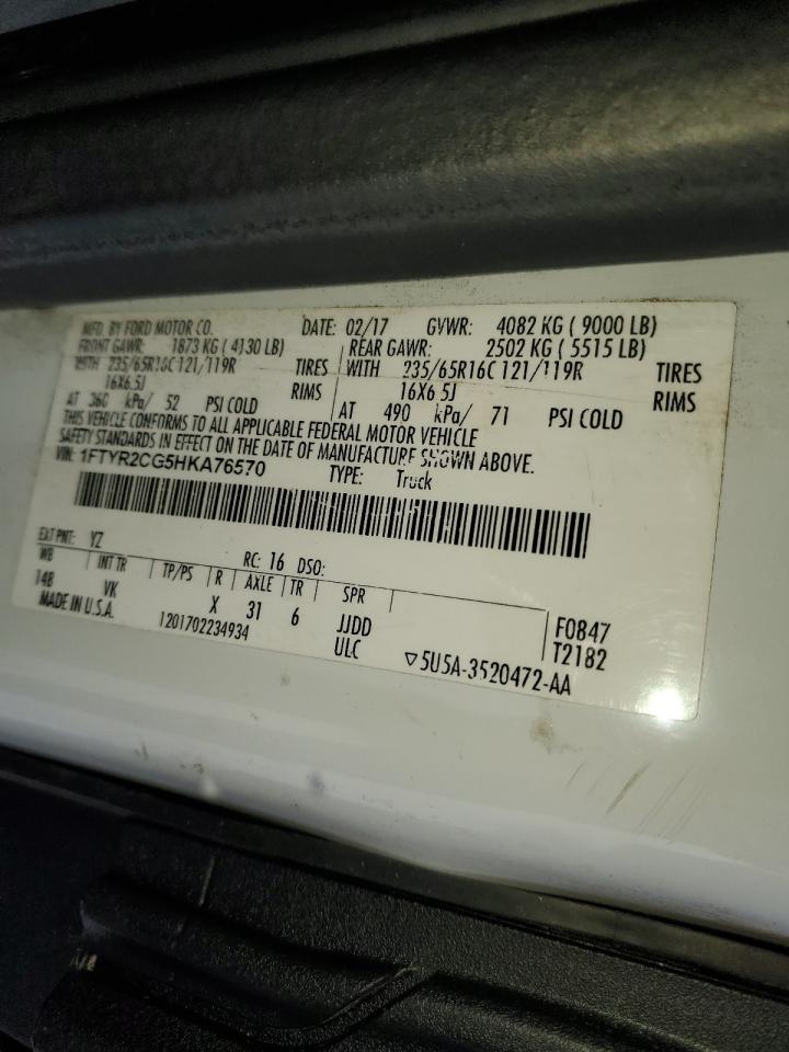 2017 Ford Transit VIN 1FTYR2CG5HKA76570 Copart auction photo, mechanical damage thumbnail 14