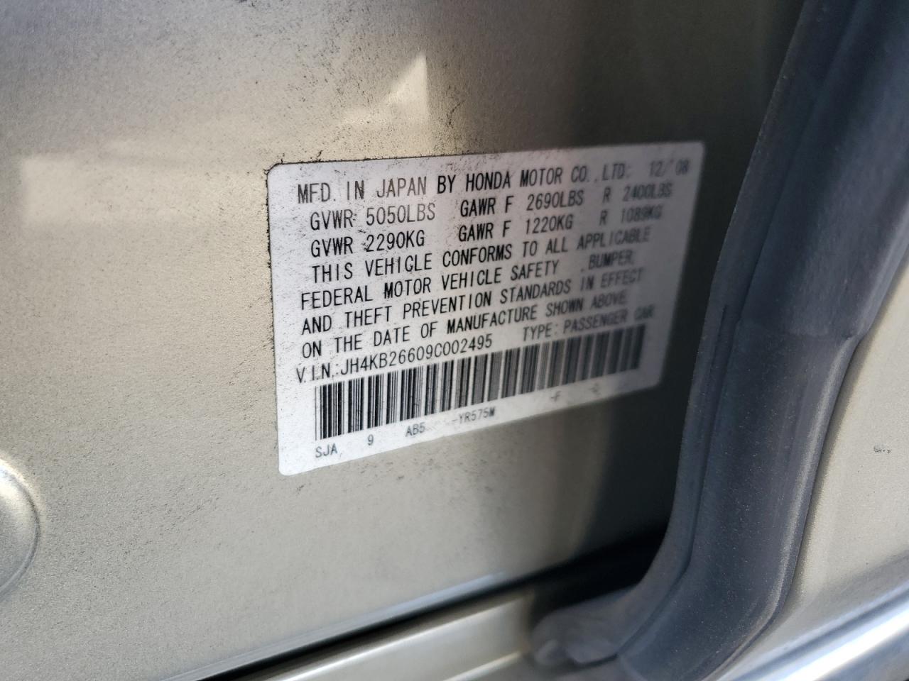 2009 Acura RL VIN JH4KB26609C002495 Copart auction photo, front end / side damage thumbnail 13