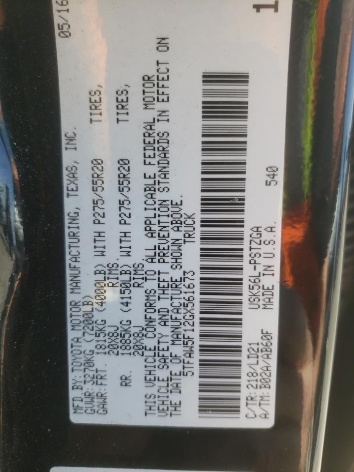 2016 Toyota Tundra VIN 5TFAW5F12GX561673 Copart auction photo, front end damage thumbnail 13