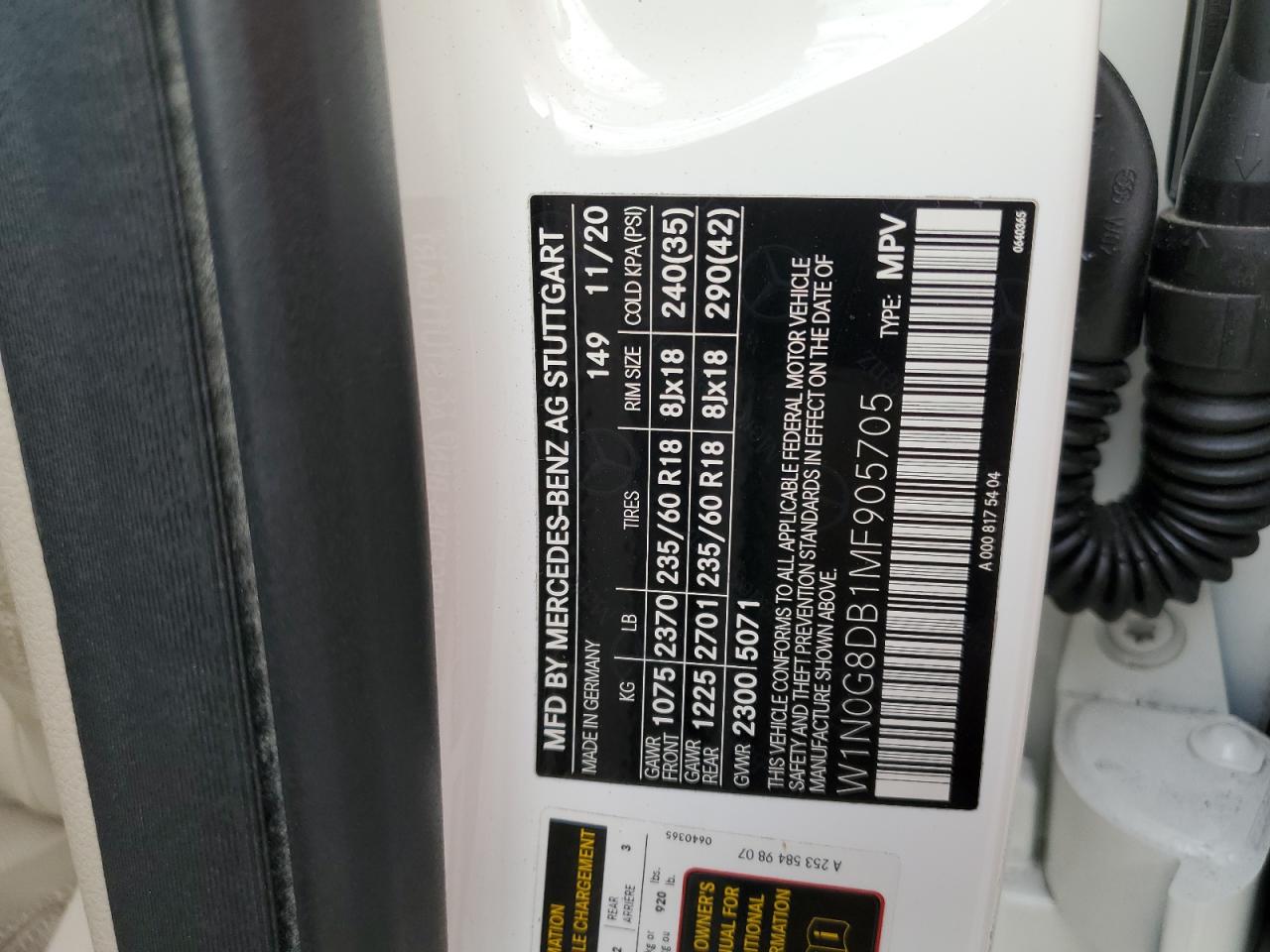 2021 Mercedes-Benz GLC VIN W1N0G8DB1MF905705 Copart auction photo, front end damage thumbnail 15