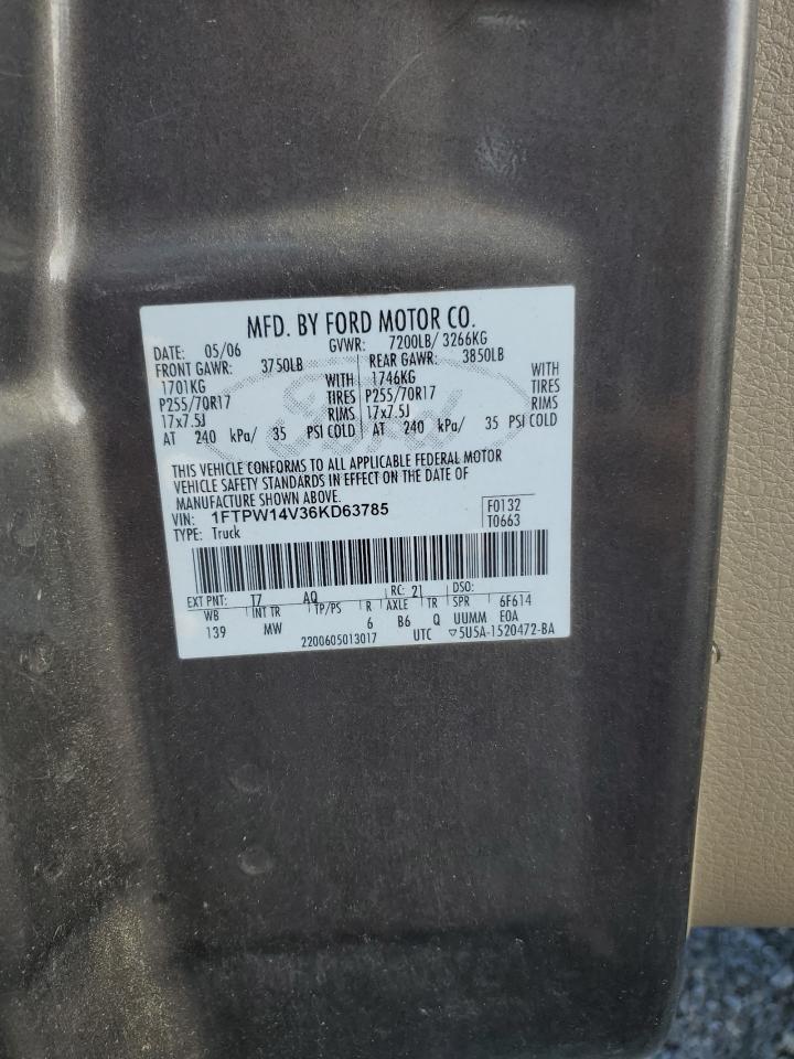2006 Ford F-150 VIN 1FTPW14V36KD63785 Copart auction photo, front end damage thumbnail 12