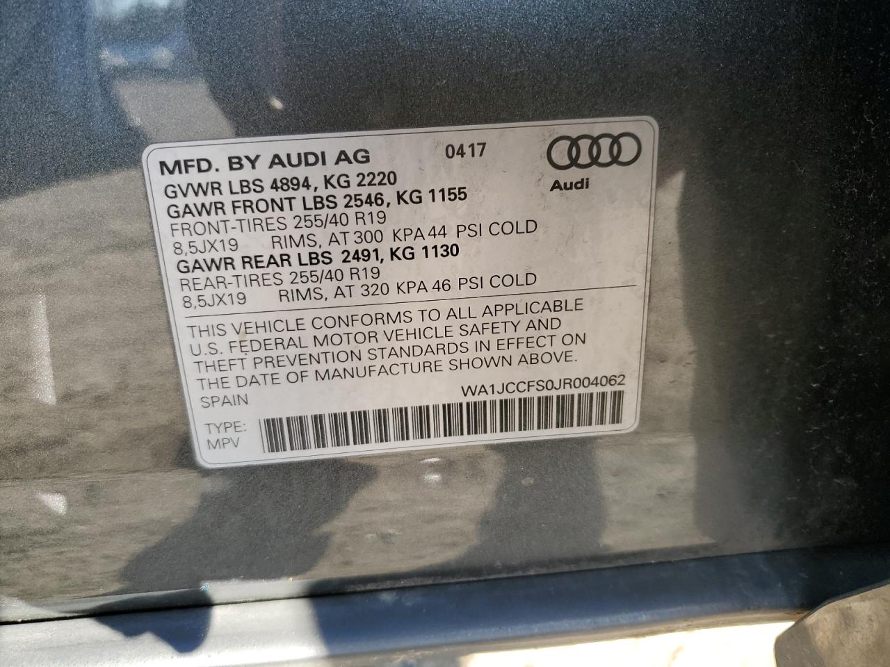 2018 Audi Q3 VIN WA1JCCFS0JR004062 Copart auction photo, front end / minor dent/scratches damage thumbnail 13