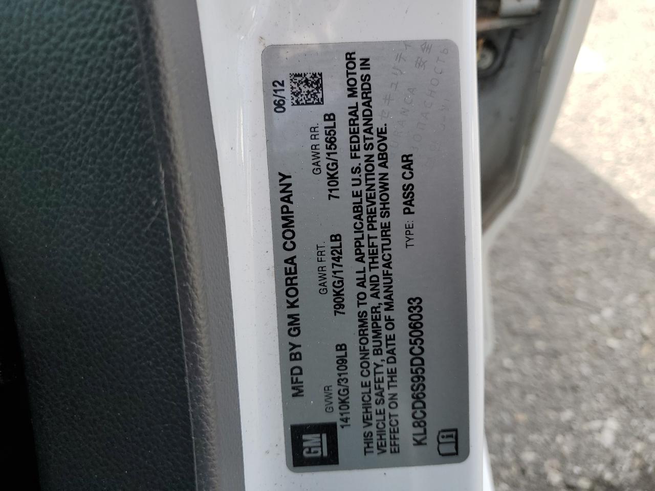 2013 Chevrolet Spark VIN KL8CD6S95DC506033 Copart auction photo, rear end / side damage thumbnail 14