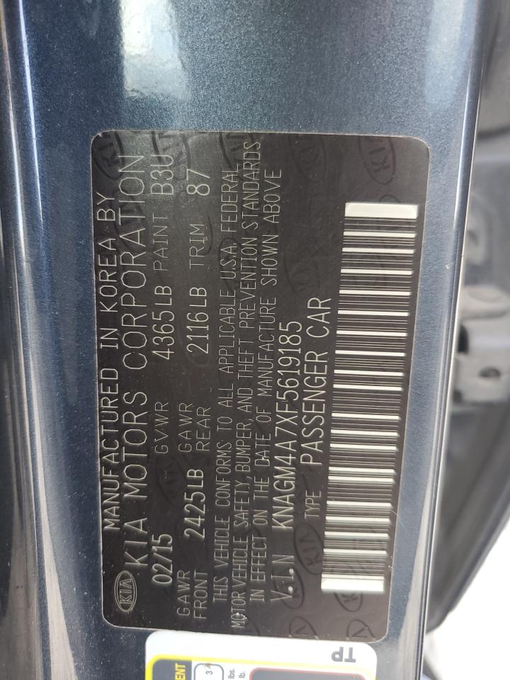 2015 KIA Optima VIN KNAGM4A7XF5619185 Copart auction photo, rear end damage thumbnail 14
